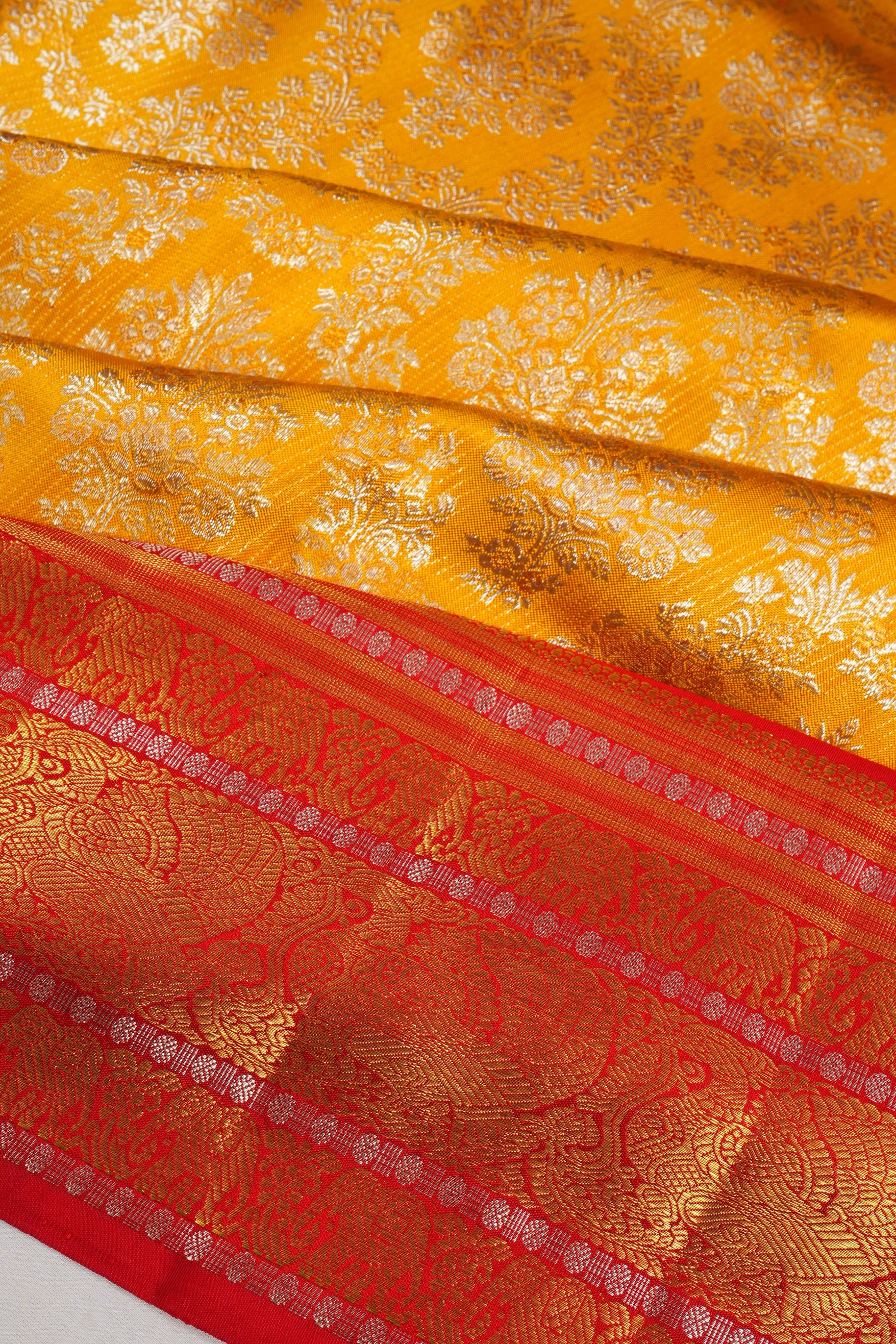Kanchipuram Silk Tissue Brocade Yellow Saree
