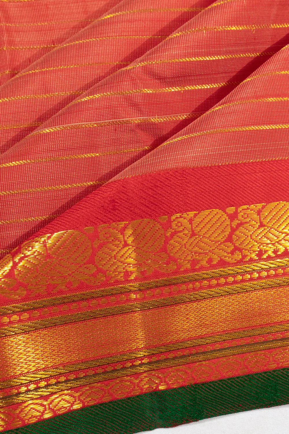 Classic Kanchipuram Silk Horizontal Lines Red Saree