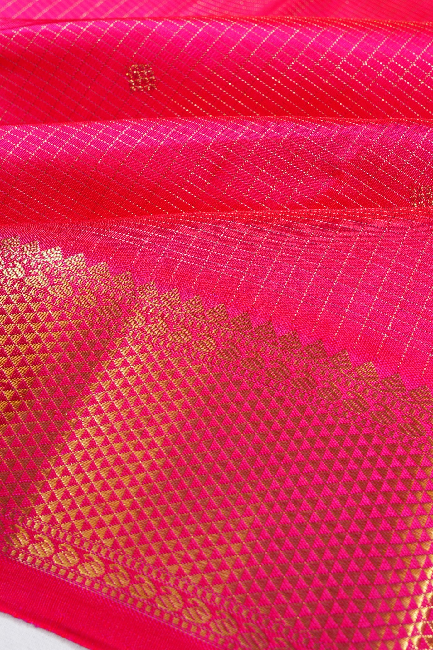 Kanchipuram Silk Checks And Butta Pink Saree