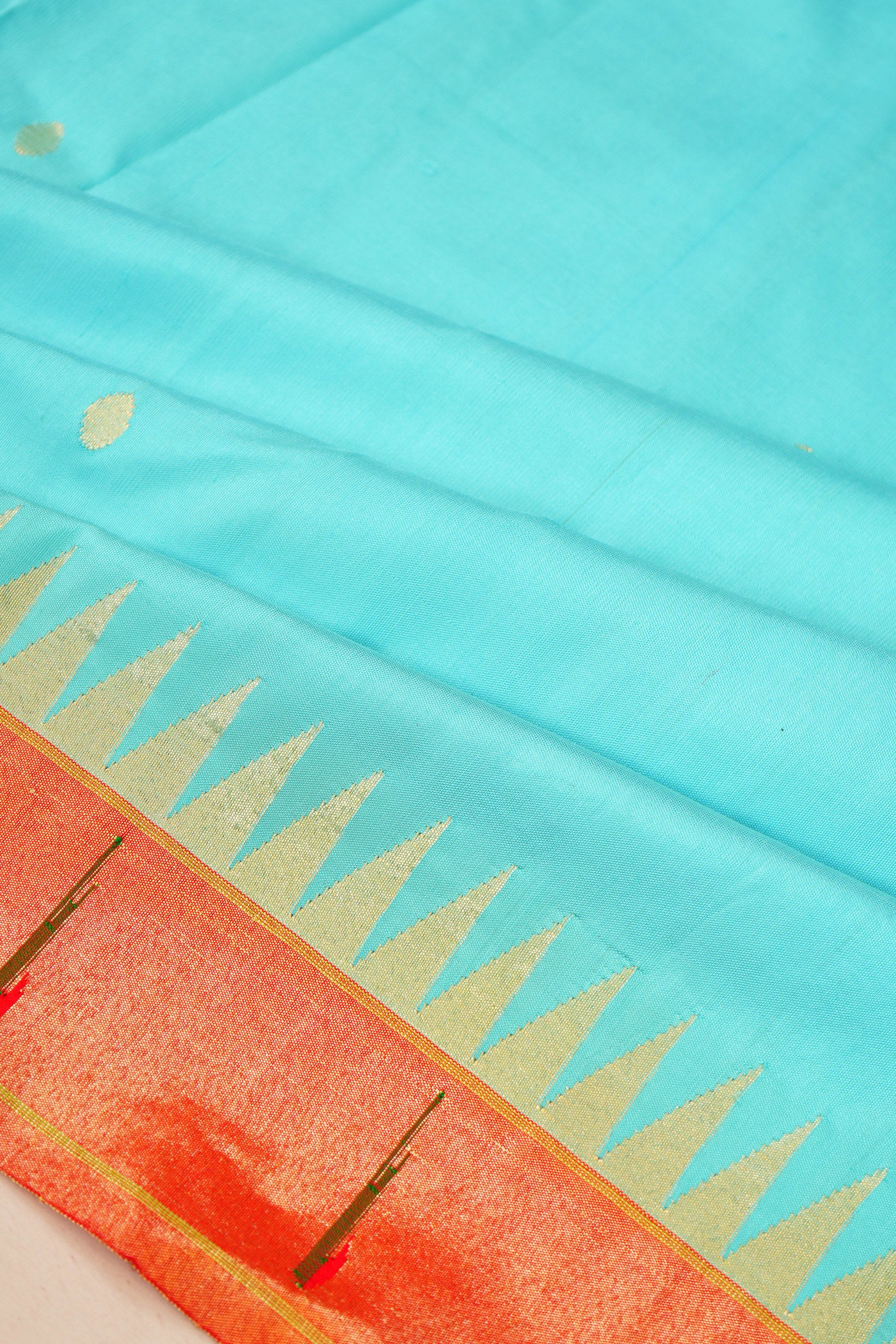 Paithani Silk Butta Sky Blue Saree With Single Muniya Border