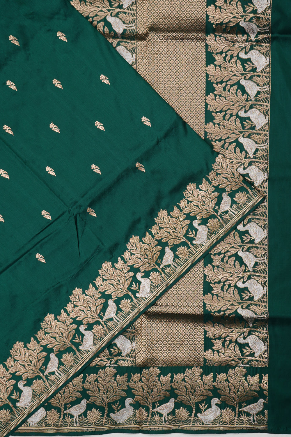 Banarasi Silk Butta Bottle Green Saree