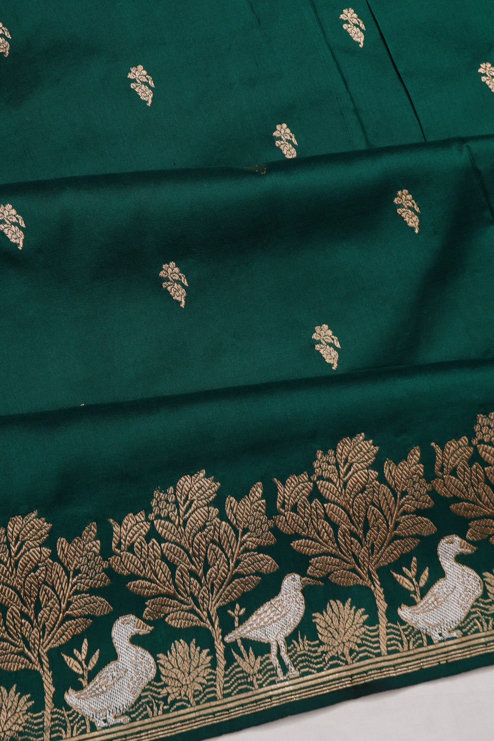 Banarasi Silk Butta Bottle Green Saree