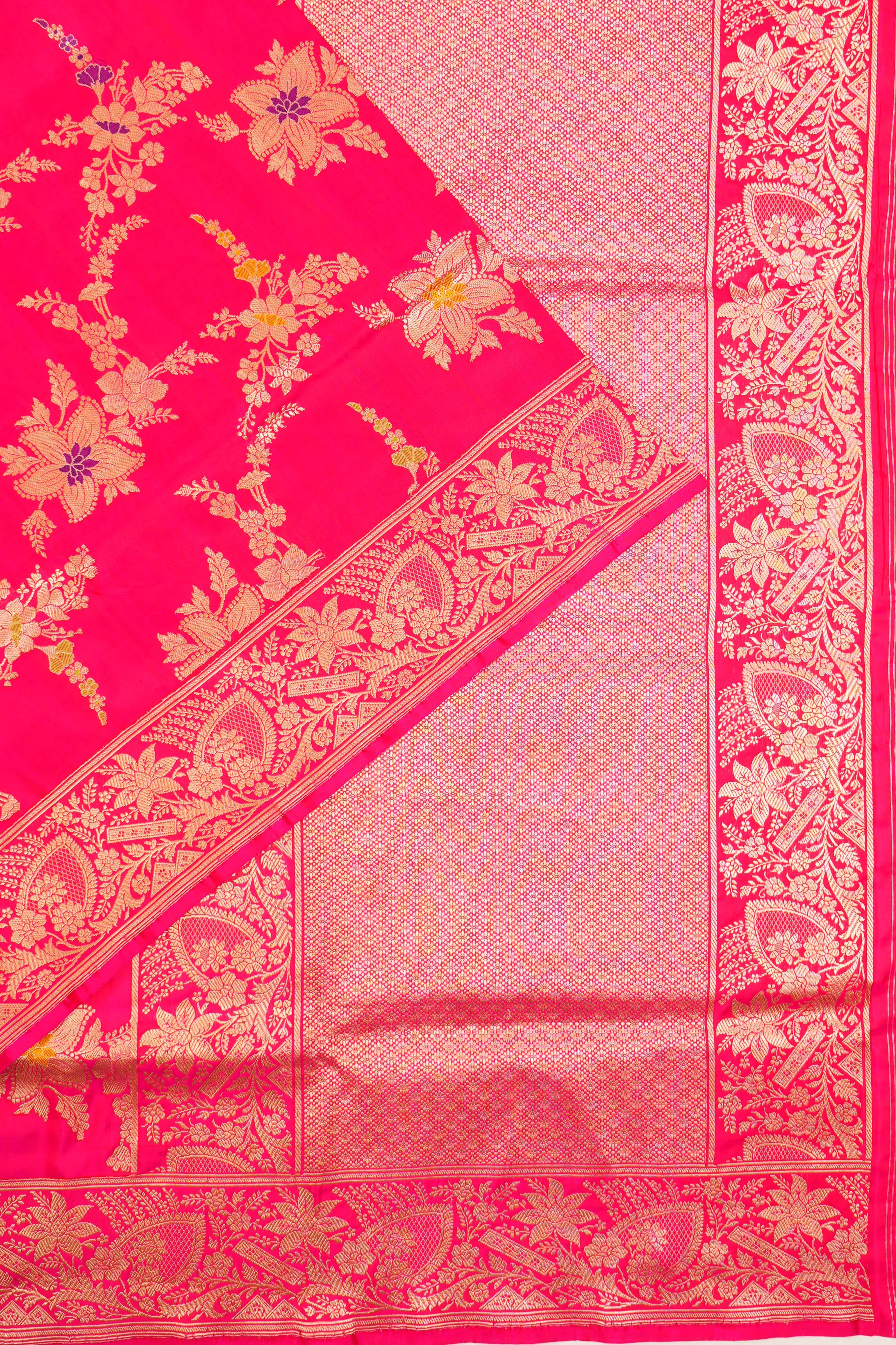 Banarasi Silk Jaal Rani Pink Saree