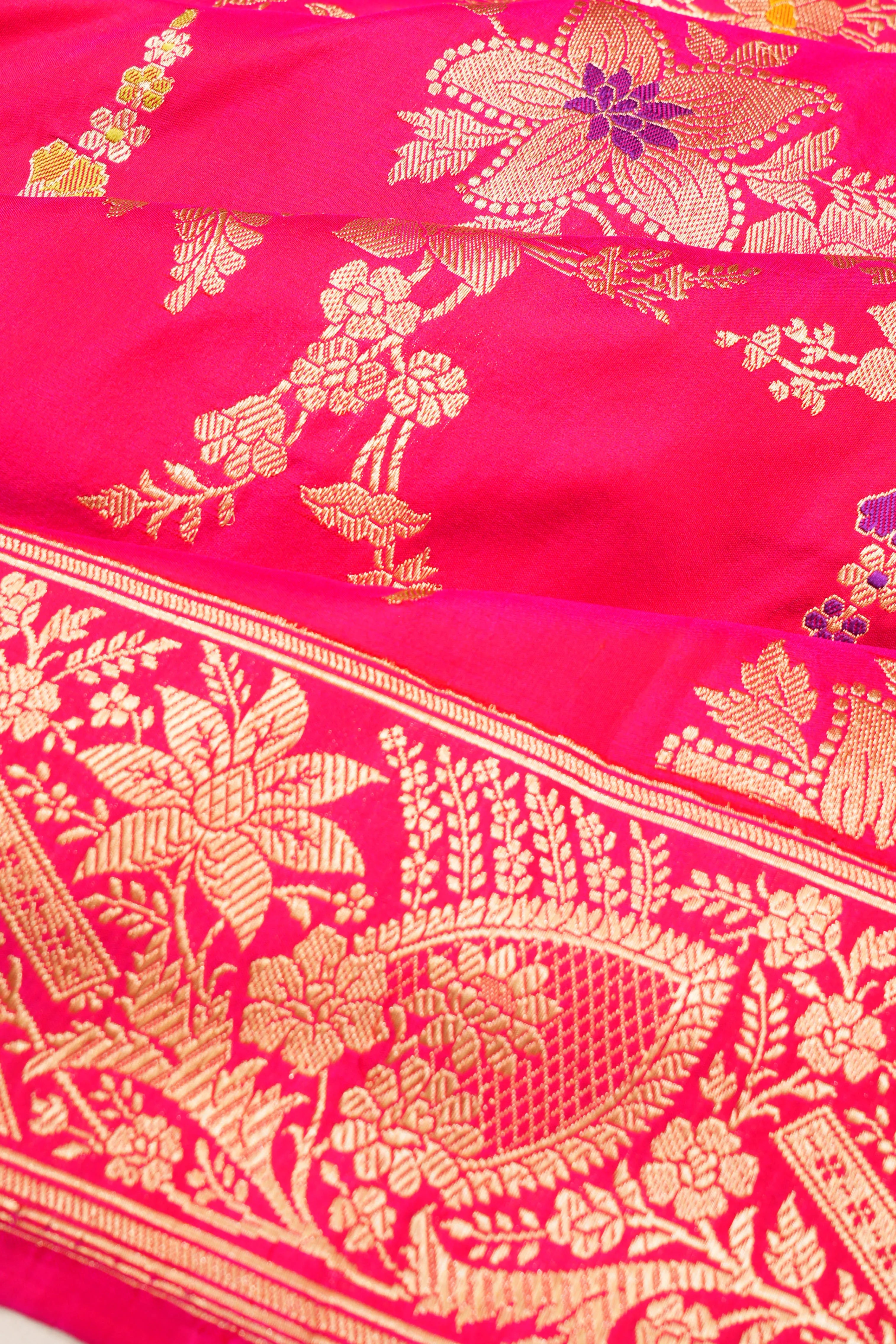 Banarasi Silk Jaal Rani Pink Saree