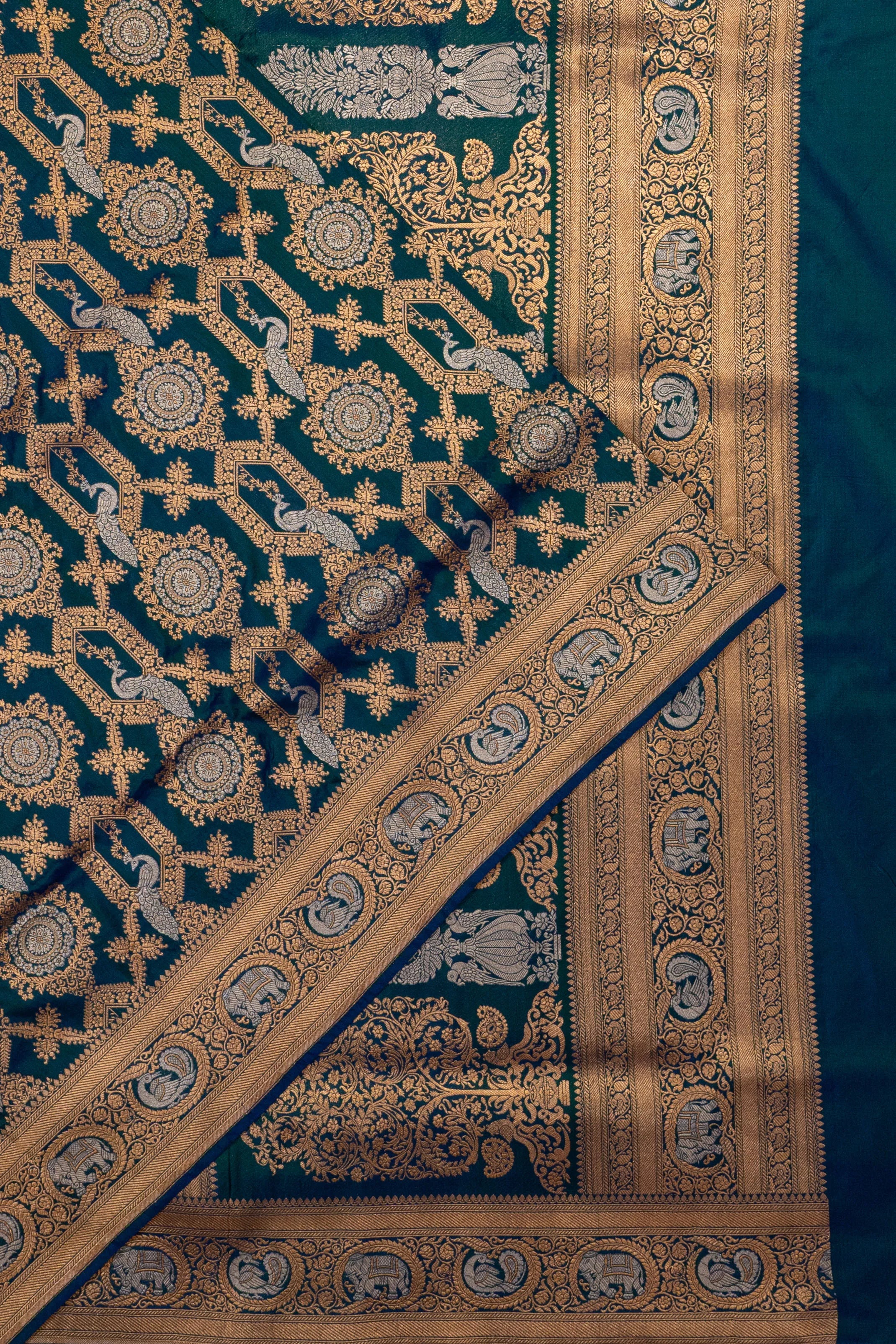 Banarasi Silk Brocade Teal Blue Saree