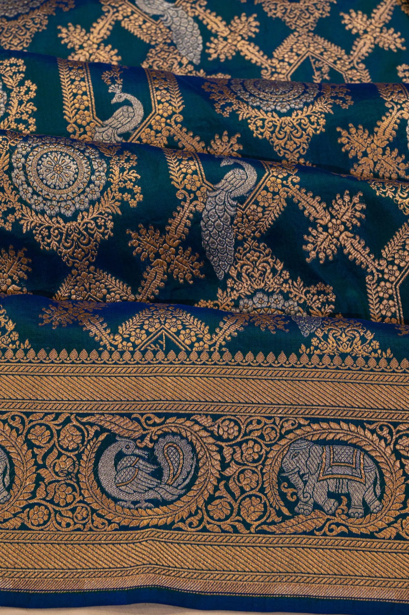 Banarasi Silk Brocade Teal Blue Saree