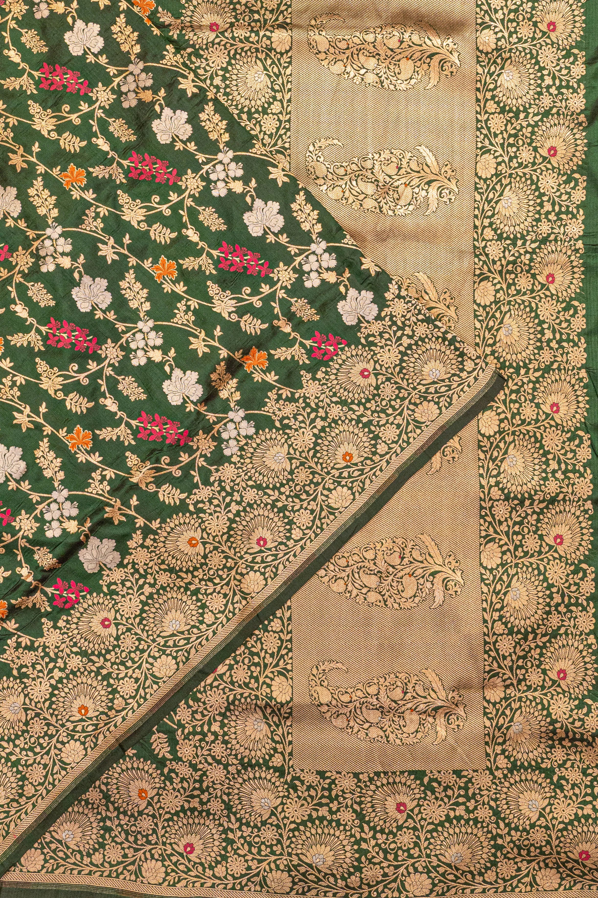 Banarasi Silk Meenakari Jaal Dark Green Saree