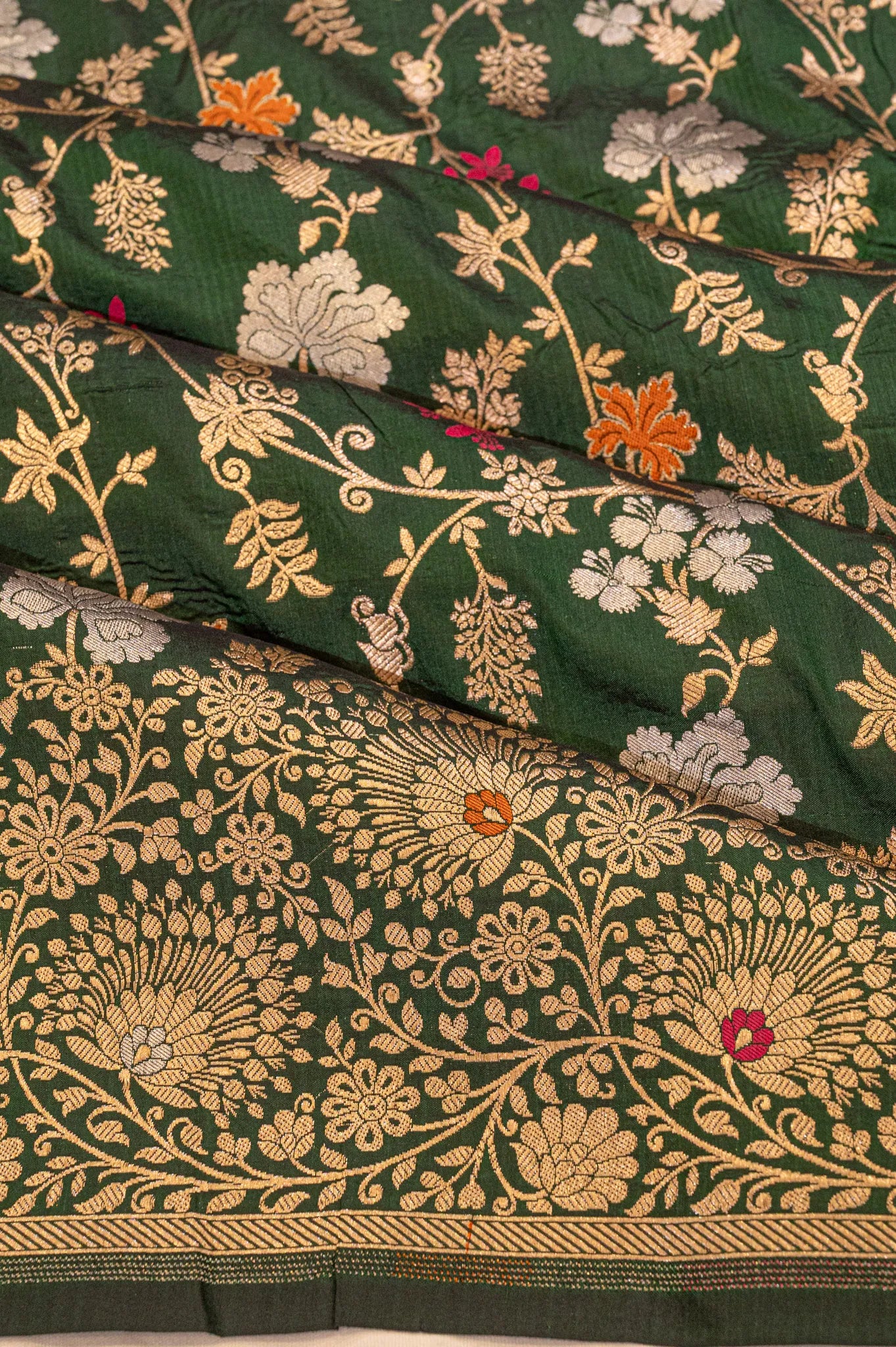 Banarasi Silk Meenakari Jaal Dark Green Saree