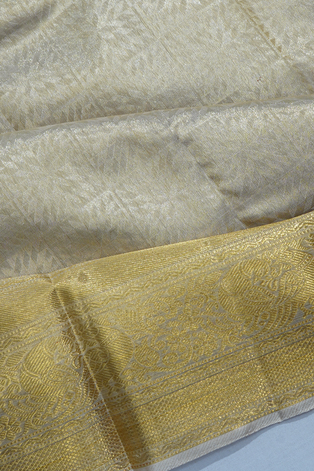 Kanchipuram Silk Tissue Brocade Silver Saree