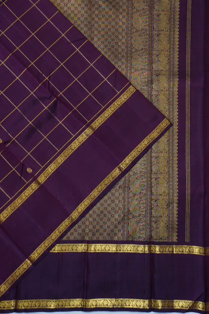 Kanchipuram Silk Checks And Butta Purple Saree