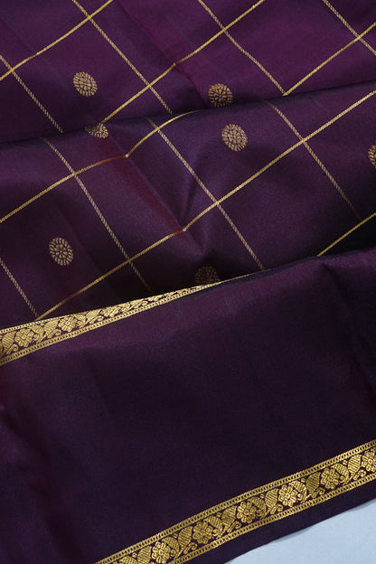 Kanchipuram Silk Checks And Butta Purple Saree