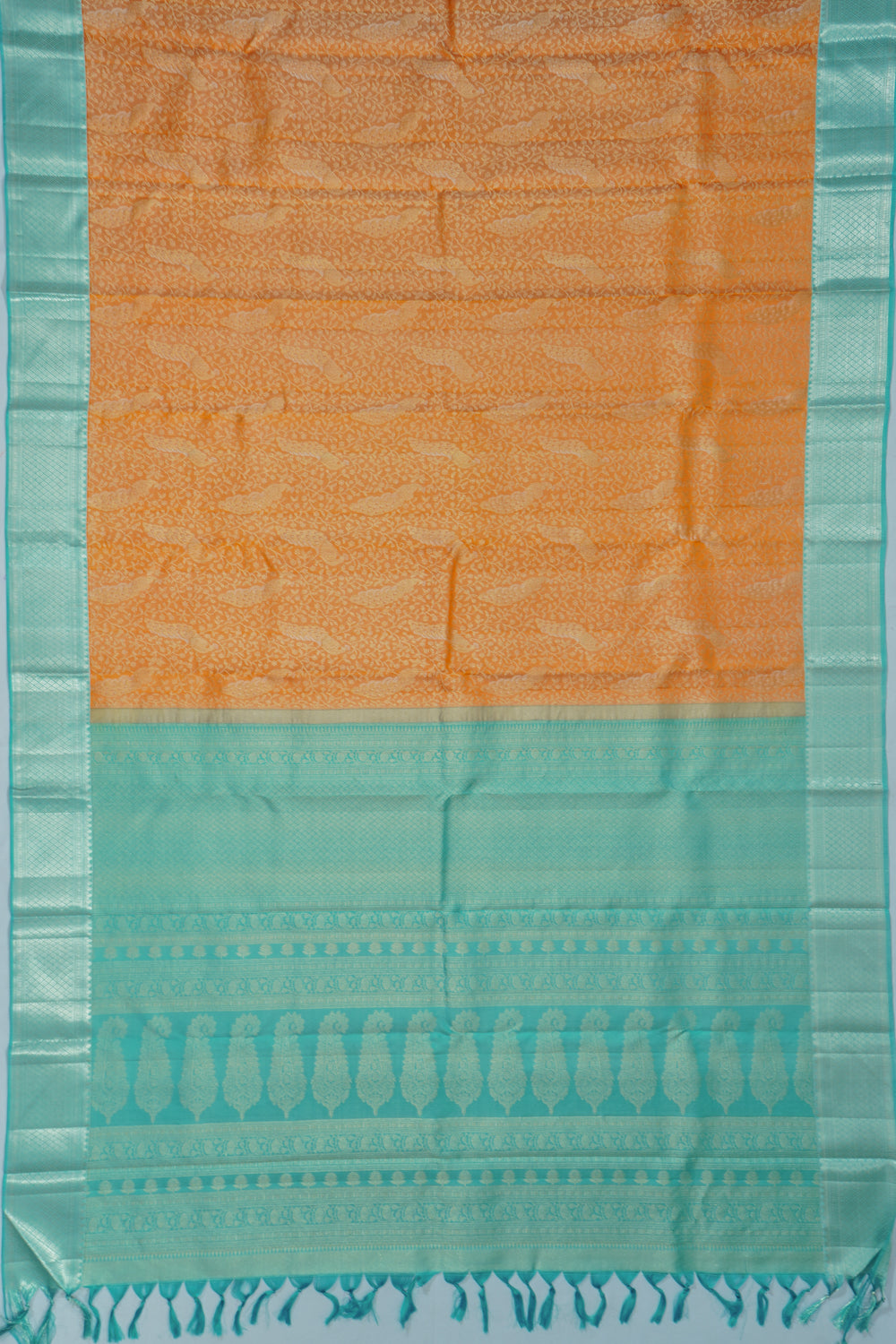 Kanchipuram Silk Tissue Brocade Orange Saree