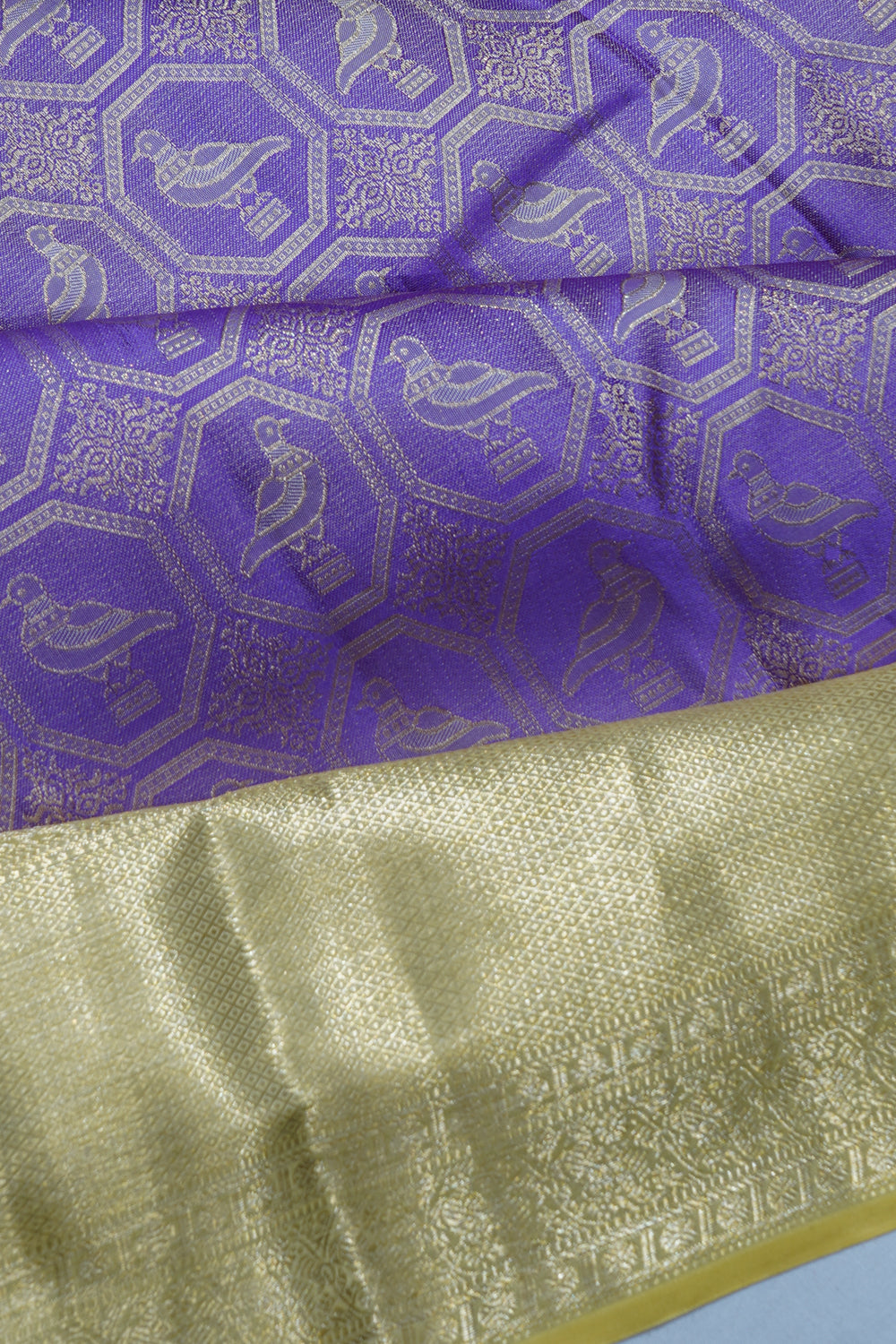 Kanchipuram Silk Tissue Brocade Violet Saree