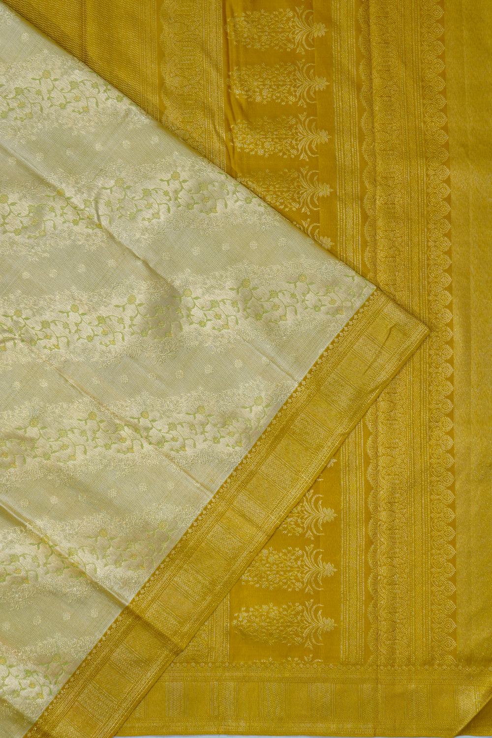 Kanchipuram Silk Tissue Brocade Cream Saree