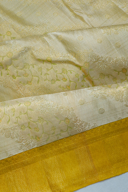 Kanchipuram Silk Tissue Brocade Cream Saree