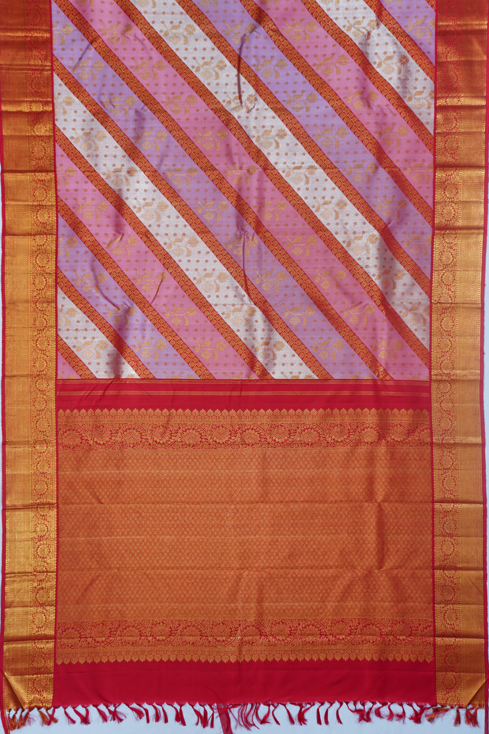 Kanchipuram Silk Tissue Brocade Rangkat Inspired Red And Pink Saree