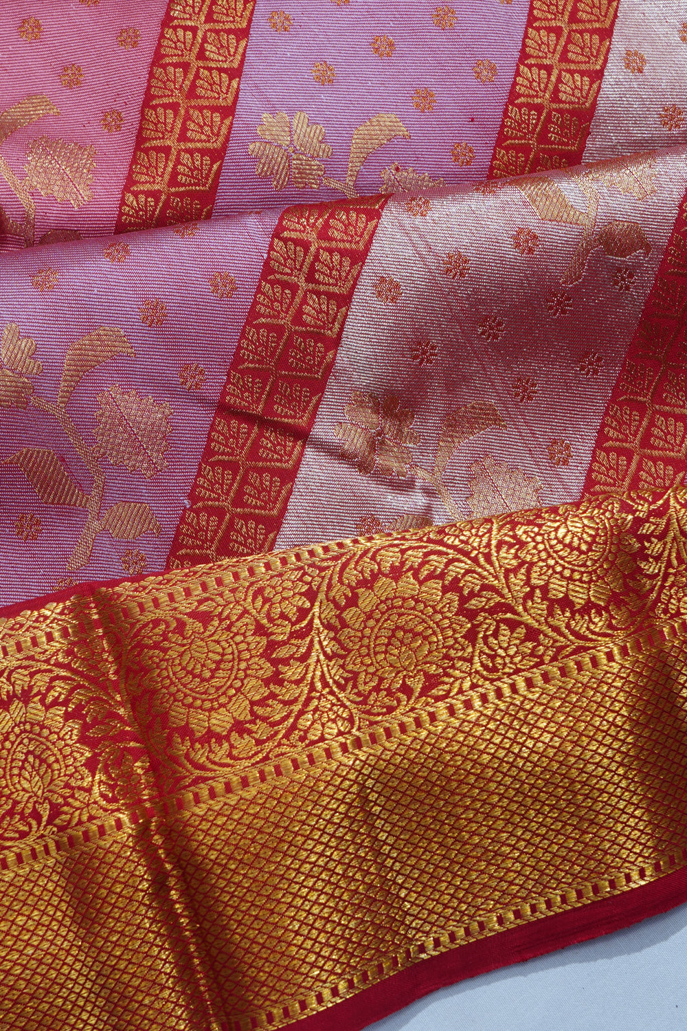 Kanchipuram Silk Tissue Brocade Rangkat Inspired Red And Pink Saree