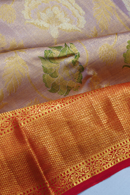 Kanchipuram Silk Tissue Jaal Lavender Saree