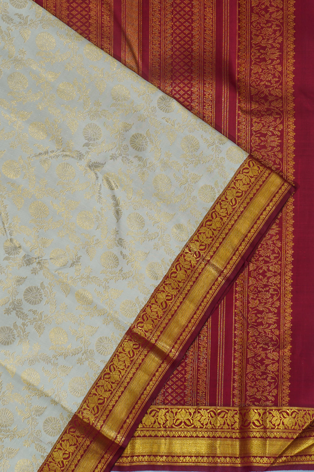 Kanchipuram Silk Jaal Off White Saree