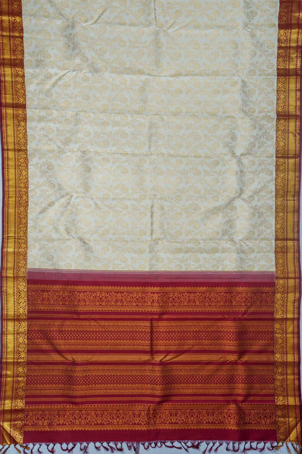 Kanchipuram Silk Jaal Off White Saree