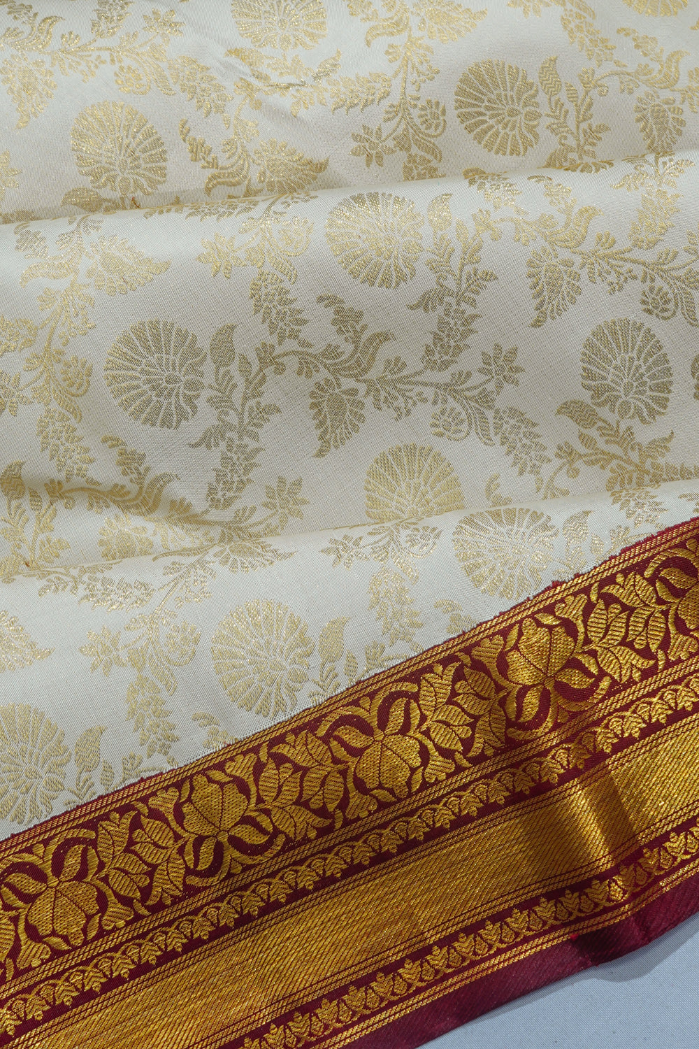 Kanchipuram Silk Jaal Off White Saree