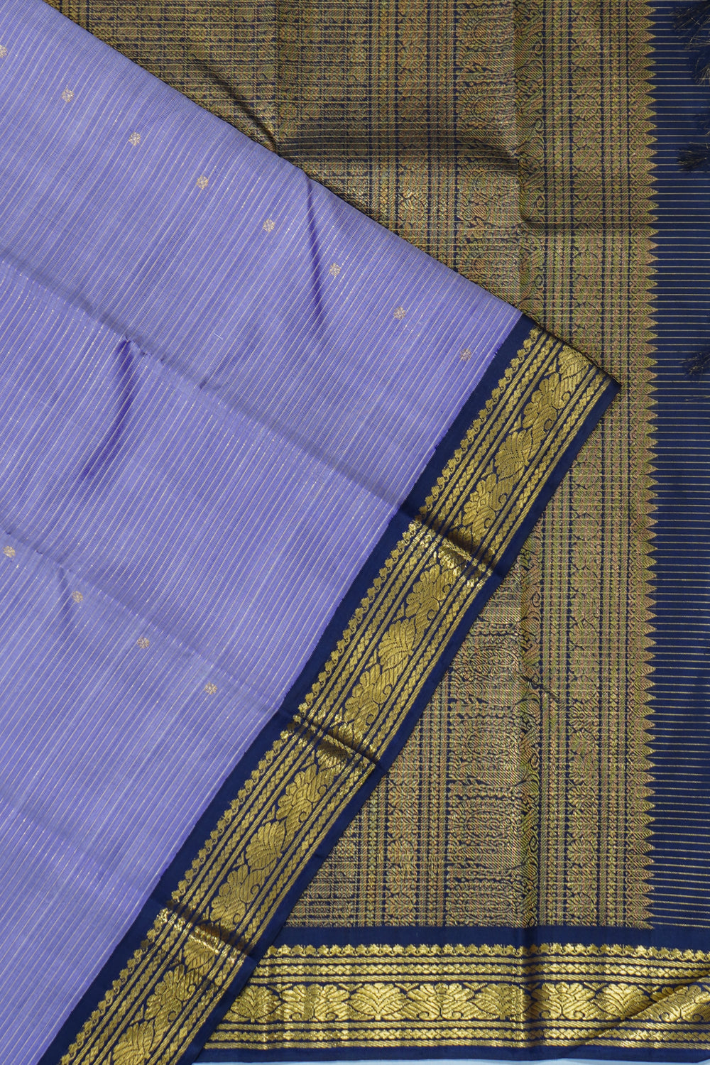 Classic Kanchipuram Silk Oosi Lines And Butta Violet Saree