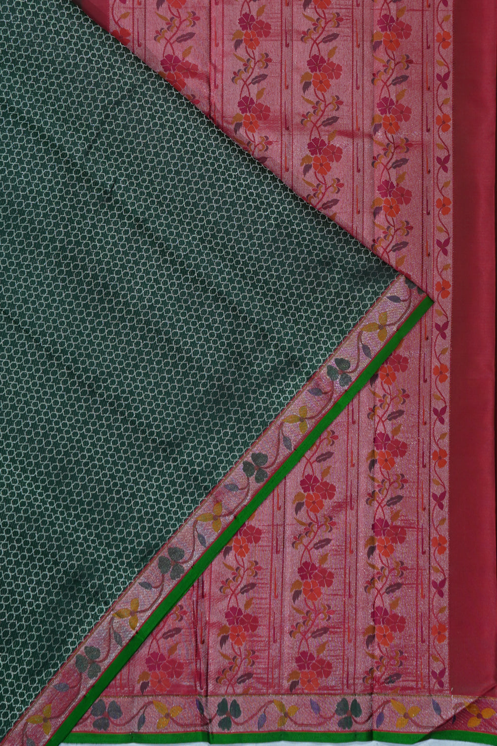 Kanchipuram Silk Brocade Bottle Green Saree