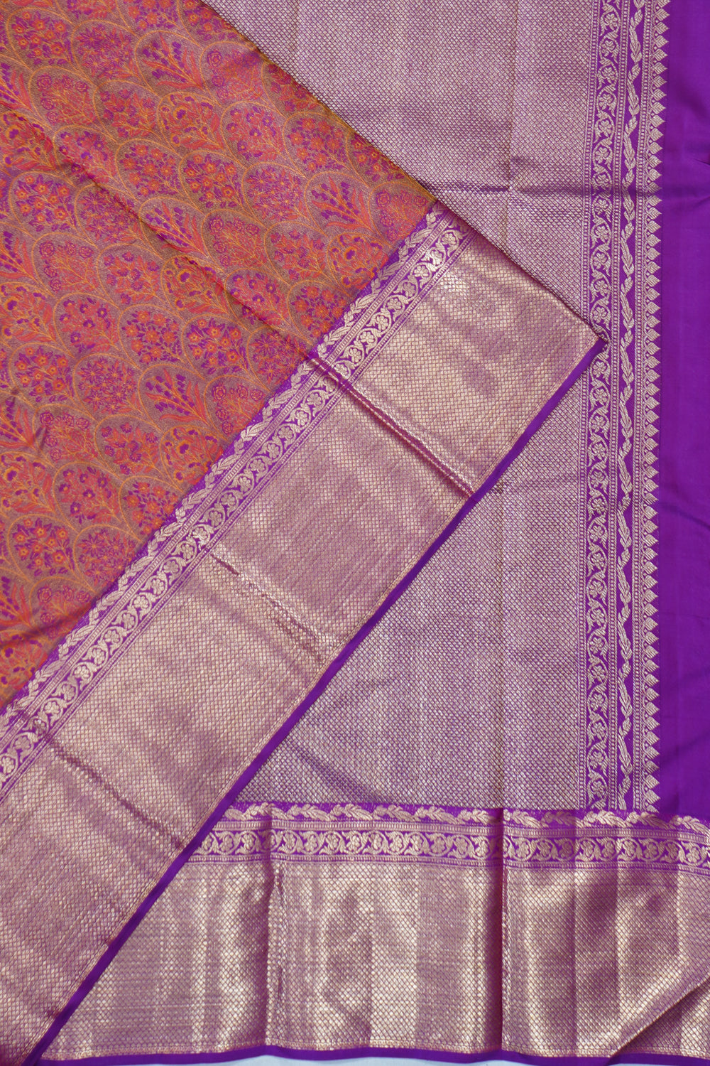 Kanchipuram Silk Jacquard Dual Tone Pink And Purple Saree