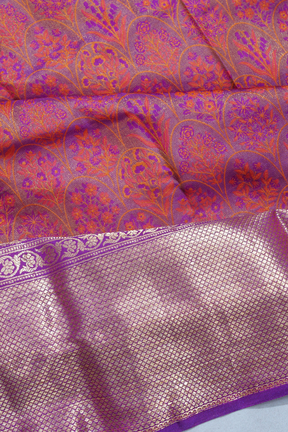 Kanchipuram Silk Jacquard Dual Tone Pink And Purple Saree