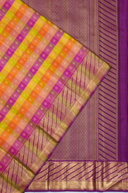 Classic Kanchipuram Silk Checks And Butta Multicolour Saree