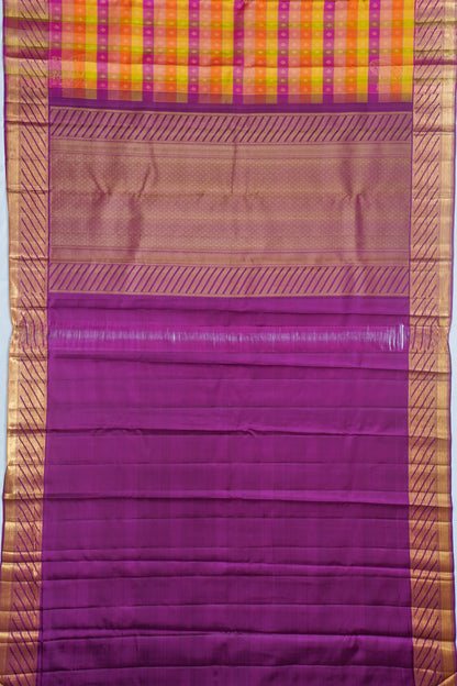 Classic Kanchipuram Silk Checks And Butta Multicolour Saree