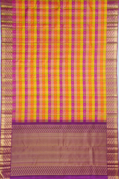 Classic Kanchipuram Silk Checks And Butta Multicolour Saree