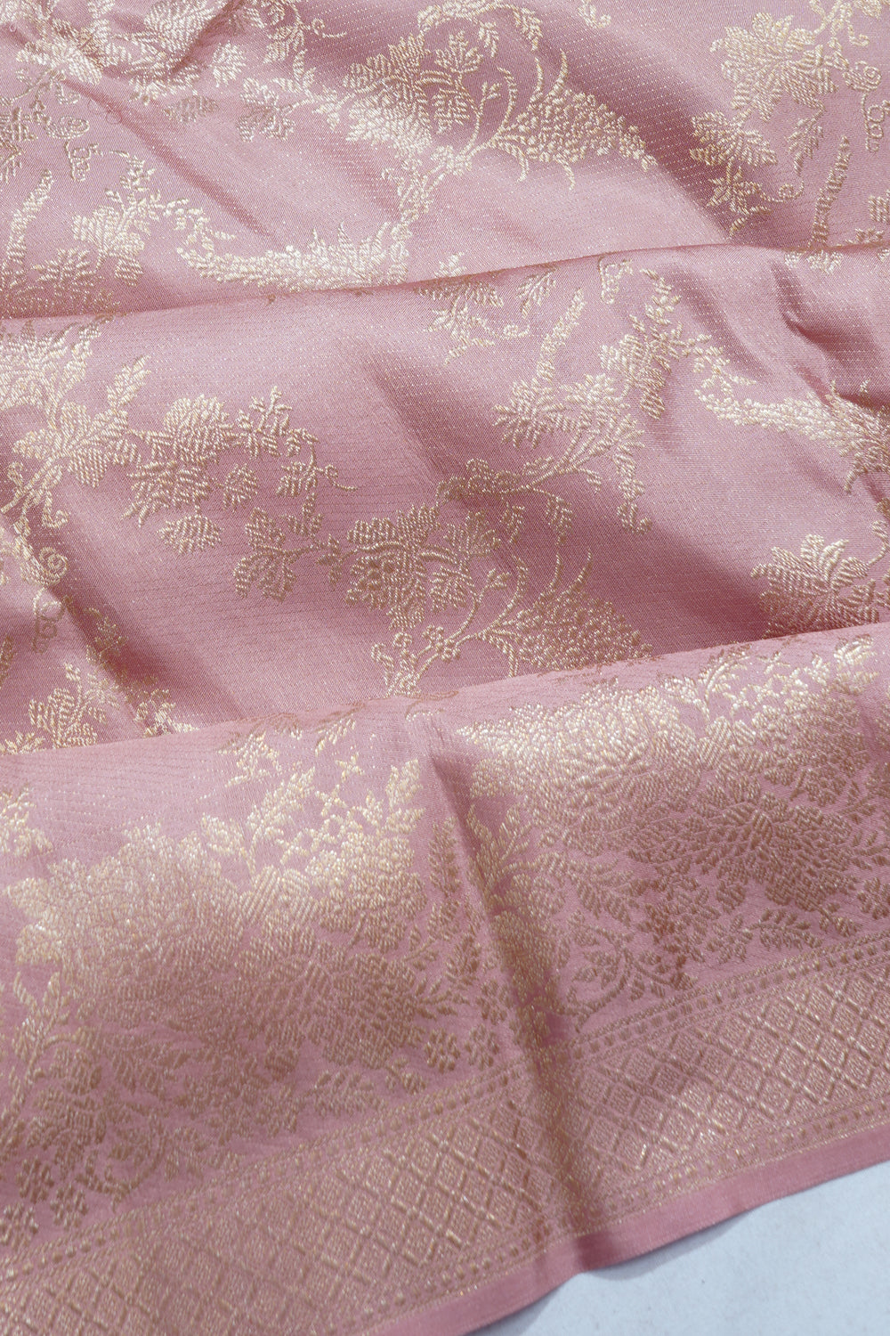 Kanchipuram Silk Tissue Jaal Peach Saree