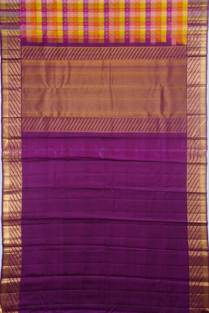 Classic Kanchipuram Silk Checks And Butta Multicolour Saree