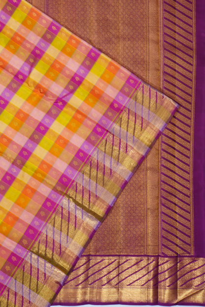 Classic Kanchipuram Silk Checks And Butta Multicolour Saree