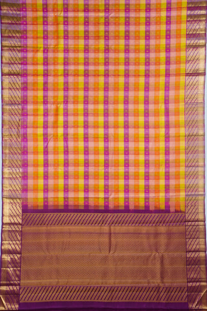 Classic Kanchipuram Silk Checks And Butta Multicolour Saree