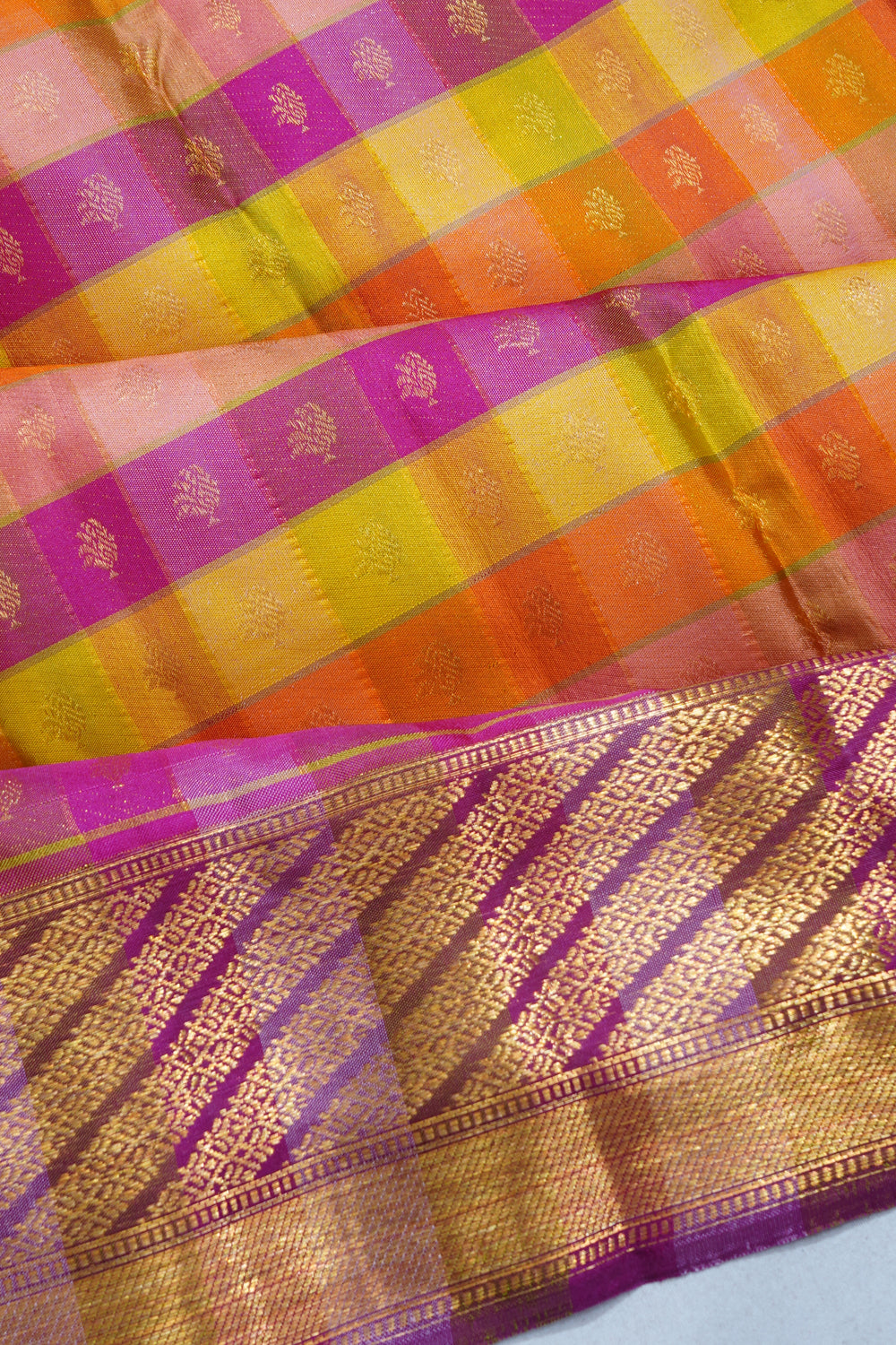 Classic Kanchipuram Silk Checks And Butta Multicolour Saree