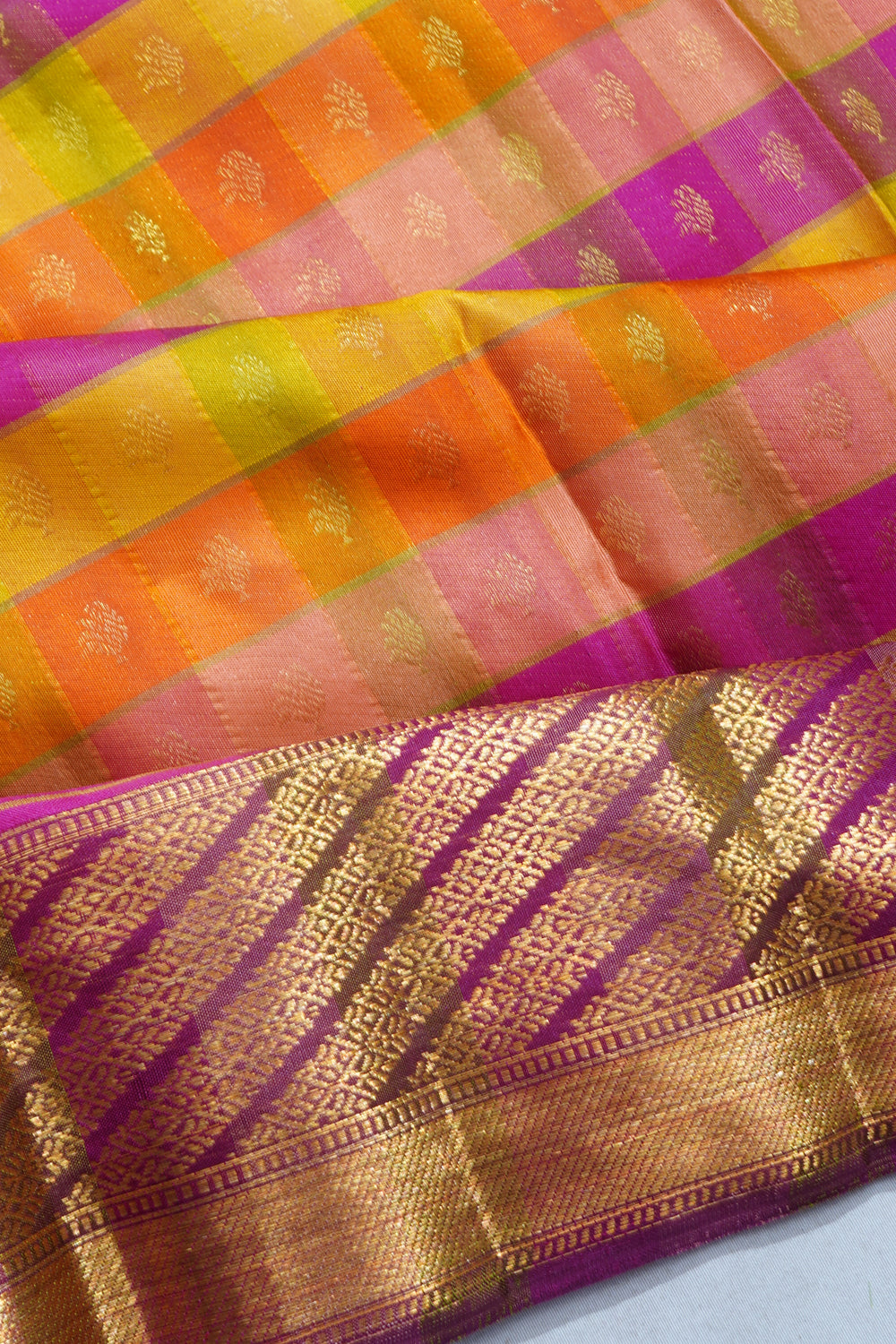 Classic Kanchipuram Silk Checks And Butta Multicolour Saree