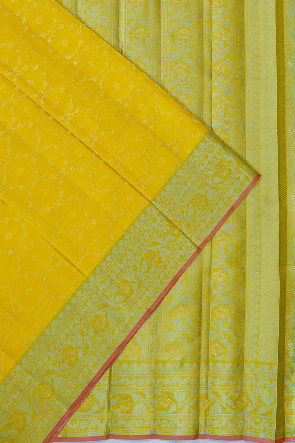 Kanchipuram Silk Jaal Yellow Saree