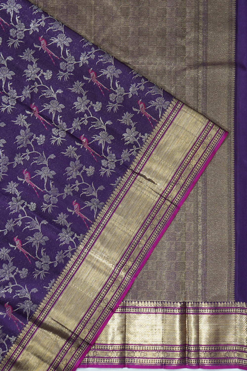 Kanchipuram Silk Tissue Jaal Purple Sare