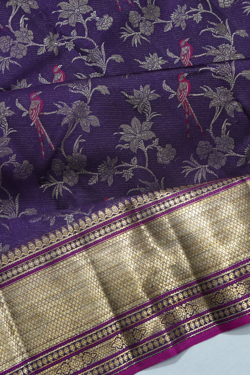 Kanchipuram Silk Tissue Jaal Purple Sare