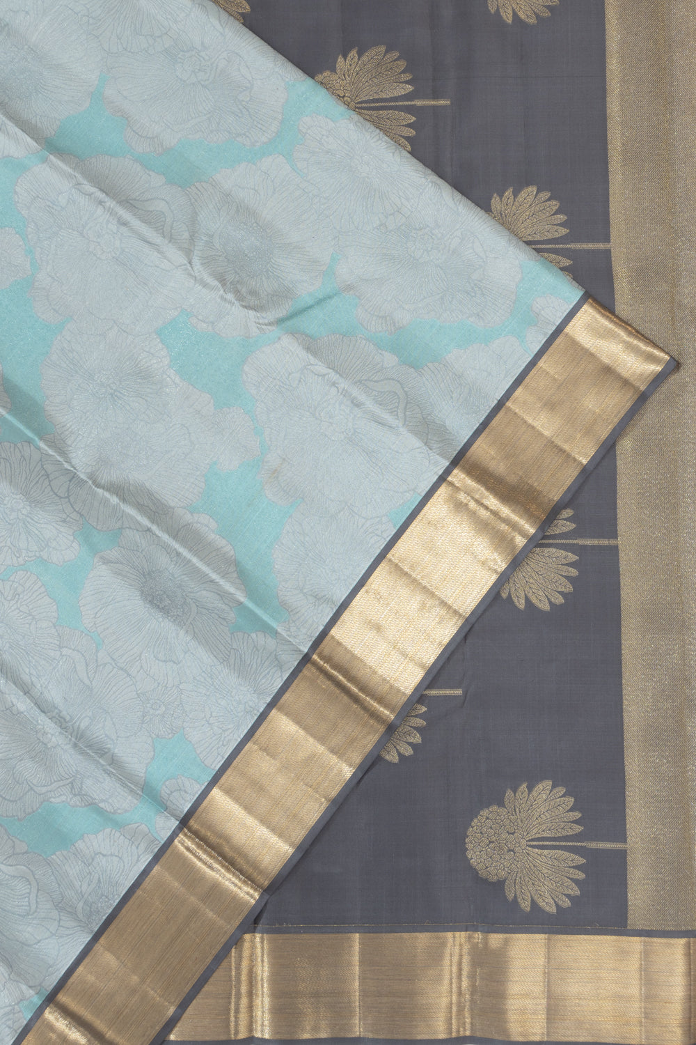 Kanchipuram Silk Tissue Powder Blue And Grey Saree