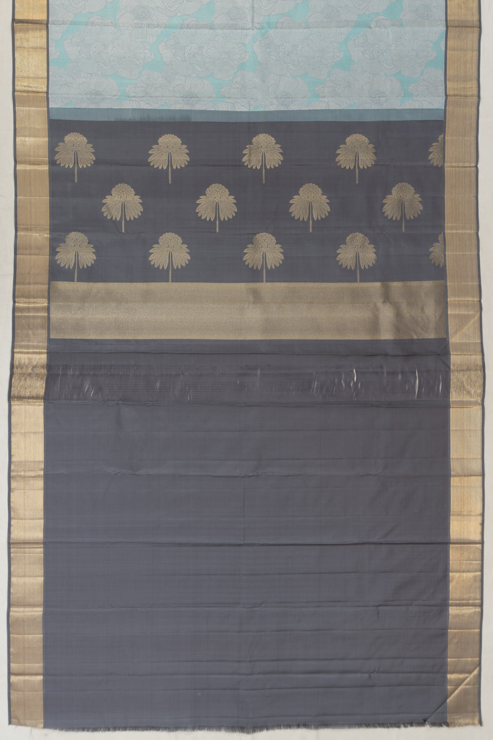 Kanchipuram Silk Tissue Powder Blue And Grey Saree