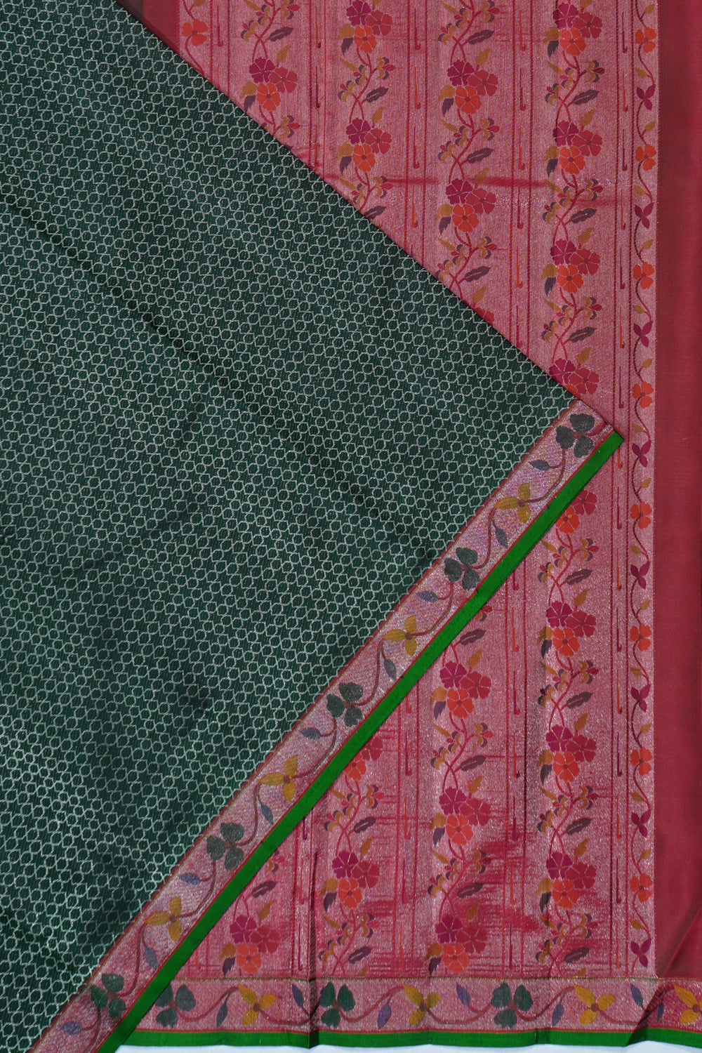 Kanchipuram Silk Brocade Bottle Green Saree