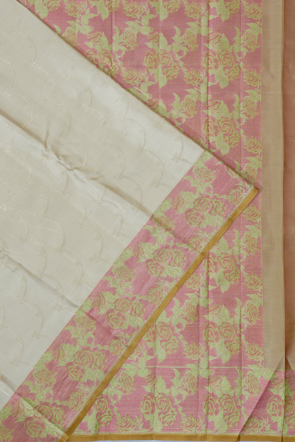 Kanchipuram Silk Jacquard Cream Saree