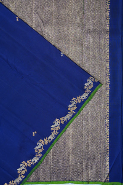 Classic Kanchipuram Silk Butta Dark Blue Saree With Tiny Border