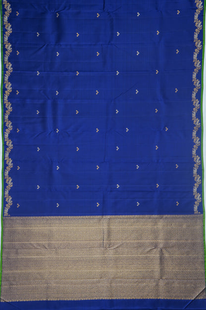 Classic Kanchipuram Silk Butta Dark Blue Saree With Tiny Border