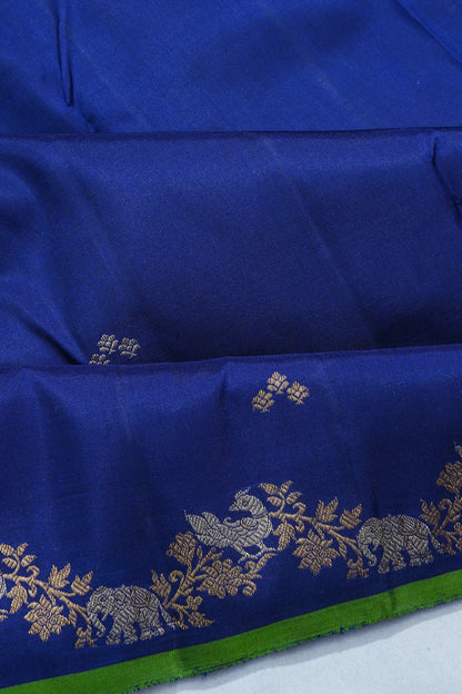 Classic Kanchipuram Silk Butta Dark Blue Saree With Tiny Border