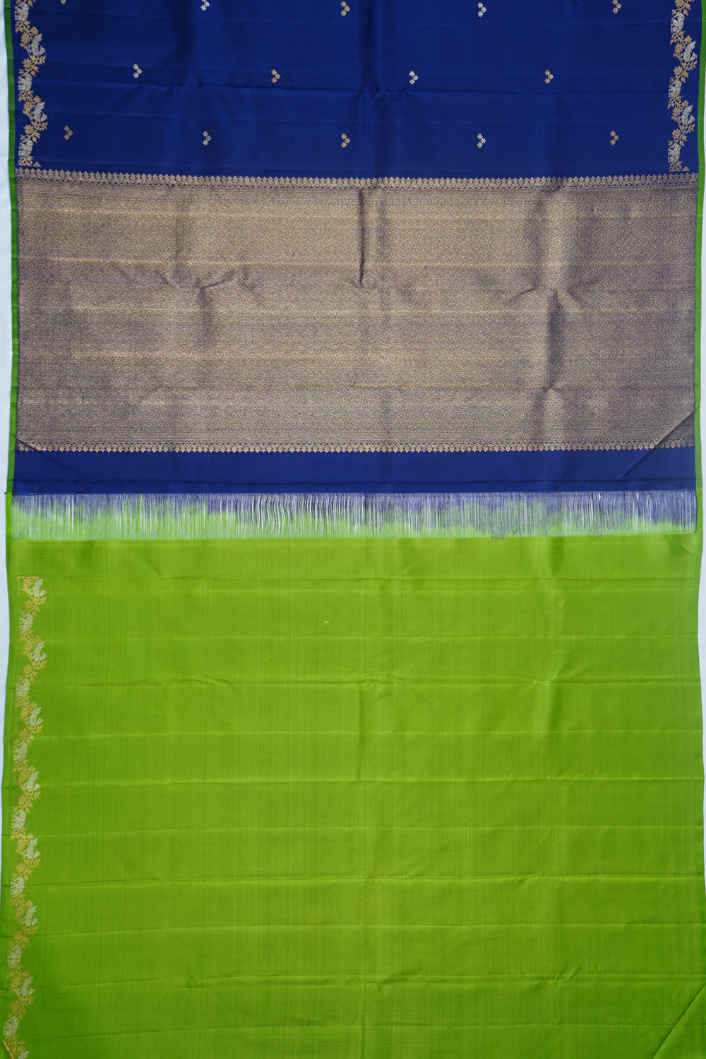 Classic Kanchipuram Silk Butta Dark Blue Saree With Tiny Border