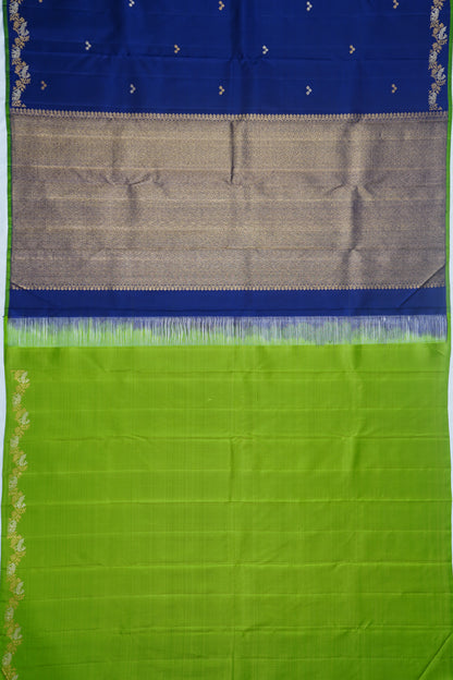 Classic Kanchipuram Silk Butta Dark Blue Saree With Tiny Border